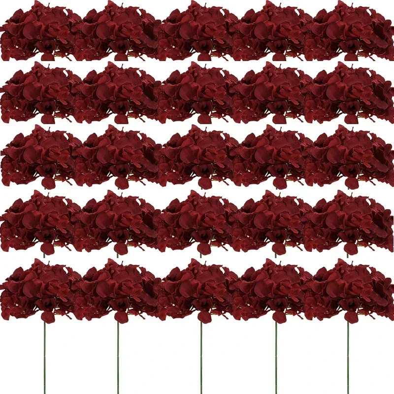 

Искусственные цветы гортензии, шелковые, бордовые, 25 шт.