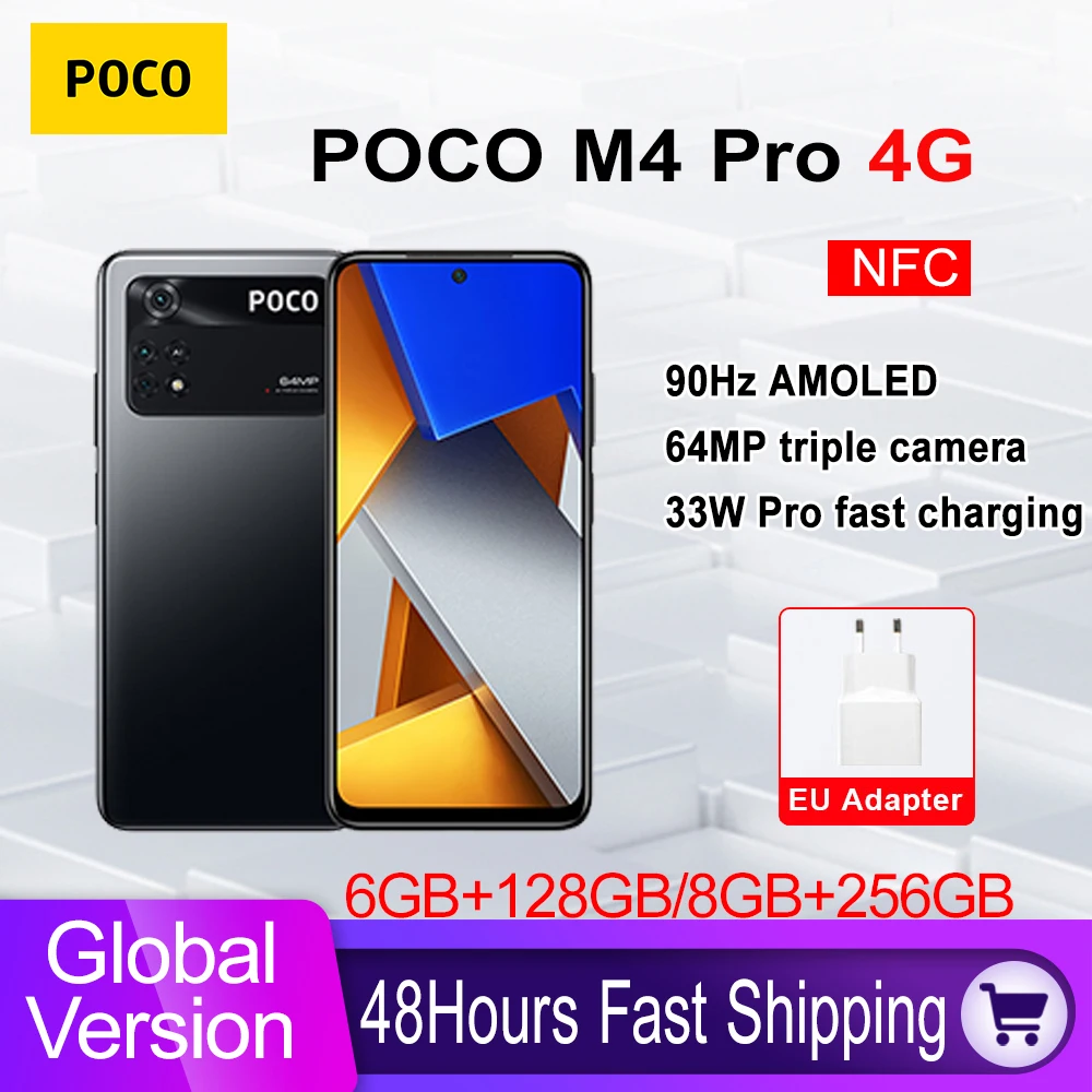 global version poco m4 pro 4g smartphone 128gb256gb helio g96 octa core 90hz amoled 33w pro fast charging 64mp camera nfc free global shipping