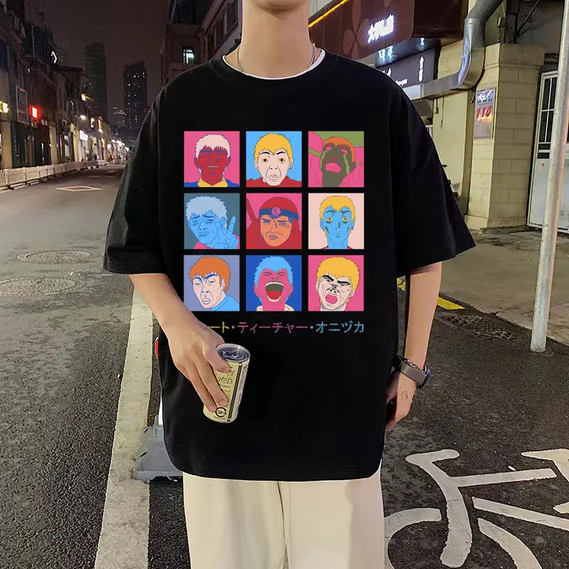 

Japanese Anime Gto Onizuka Faces Print Tshirt Summer Men Women Hip Hop Fashion T-shirt Funny Mens Harajuku Short Sleeve T Shirts