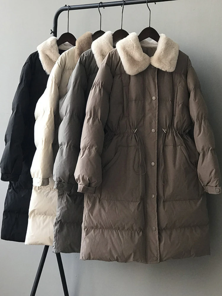 Winter Cotton Jacket Women's New with Fur Collar Waist-length Knee-length Thickening Warm Cotton Jacket Hundred with Jacket