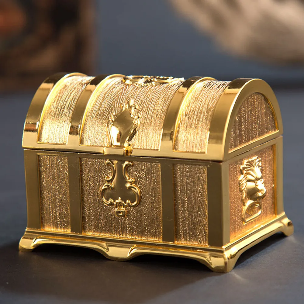

Vintage Golden Treasure Box Jewelry Trinket Box Organizer Keepsake Ring Earrings Box Chest for Valentine Christmas Birthday Gift