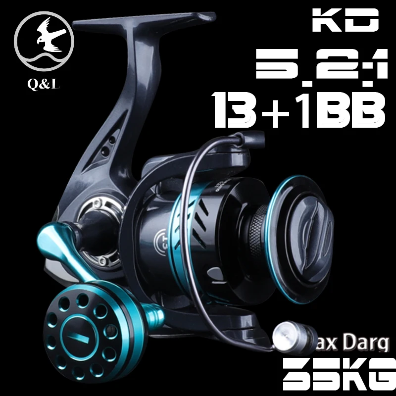 

Q & L KD 5,2: 1 13 + 1BB 1000-7000 спиннинговая рыболовная Катушка 5,2: 1 с проволочной чашей, максимальное тяговое усилие 30 кг, катушка для заброса приманки, полностью Металлическая Рыболовная катушка с ЧПУ