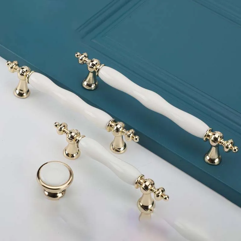 

Wardrobe Door Golden Ceramic Handle European Style Door Handle Drawer Simple Kitchen Cabinet Handles Dressers for Bedroom Drawer