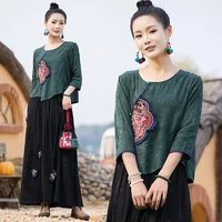 2022 chinese vintage blouse traditional flower embroidery blouse hanfu shirt cheongsam zen tea cheongsam oriental tang suit