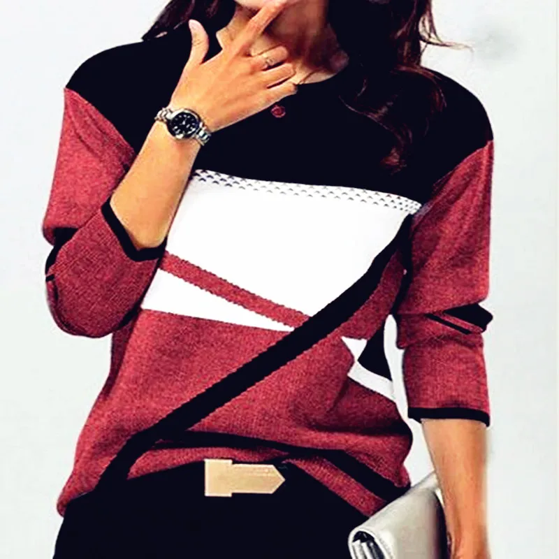 

2022 Fashion Women Print T Shirts Oversized Spring Tees Autumn Tops Casual Long Sleeve O Neck Pullover S-5XL Tops