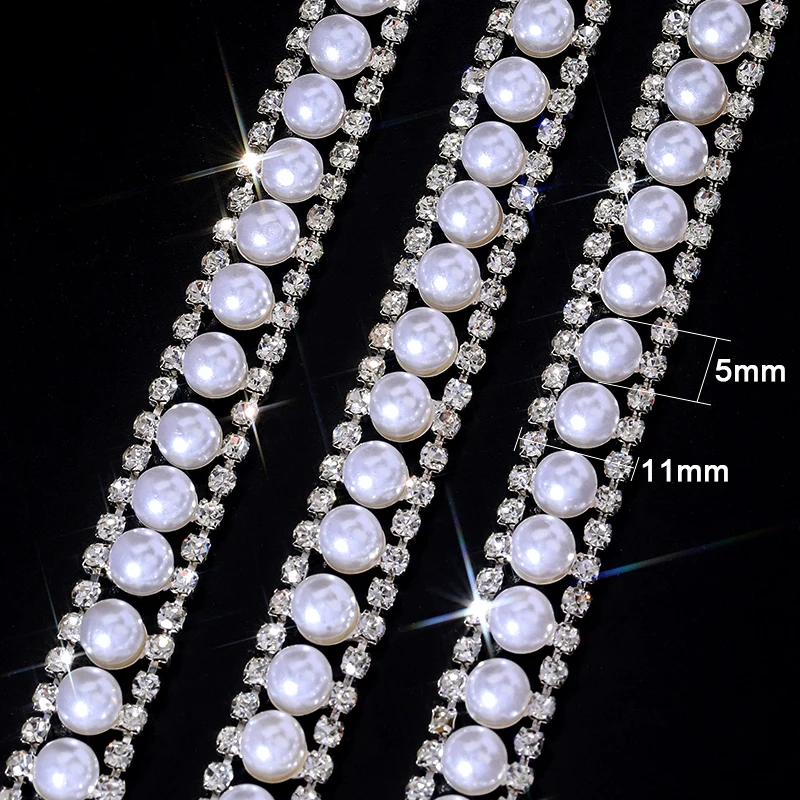 Фото DUCRYSTAL 1 ярд цепочка с жемчужной отделкой Silverbase коготь с кристаллами отделка пришить цепочку со стразами DIY свадебные платья, туфли, сумки №4