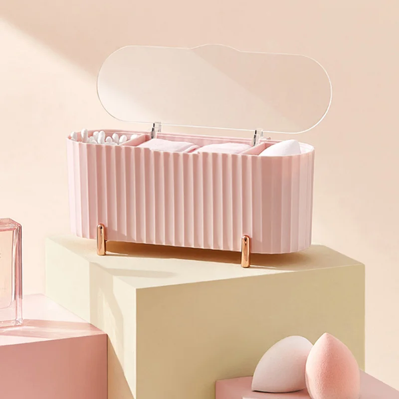 

1 шт. коробка для хранения косметики с крышкой, пылезащитный Настольный органайзер для снятия макияжа, органайзер для хранения хлопковой пу...