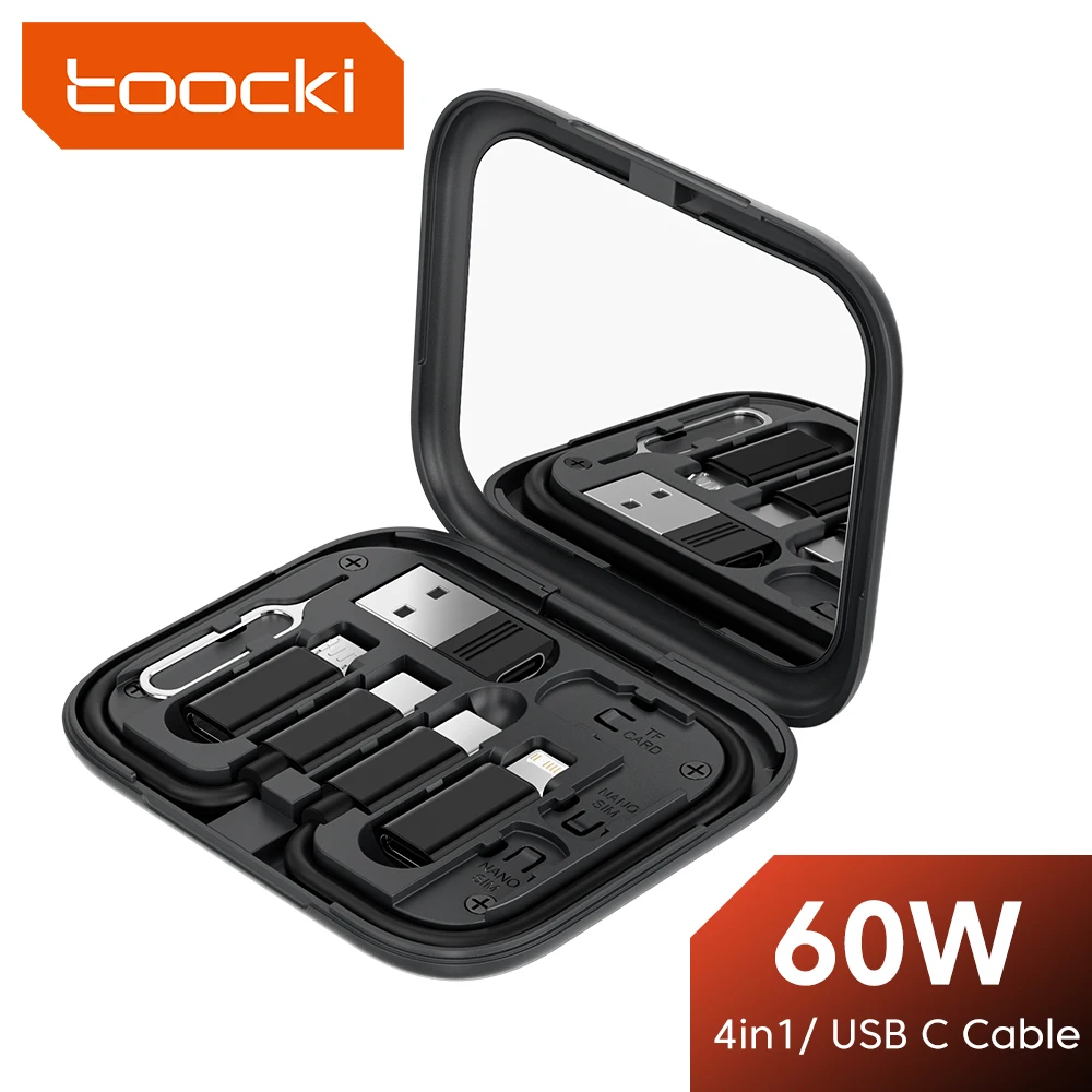 

Кабель зарядный Toocki 4 в 1 с Usb C на Type C, 60 Вт, с футляром
