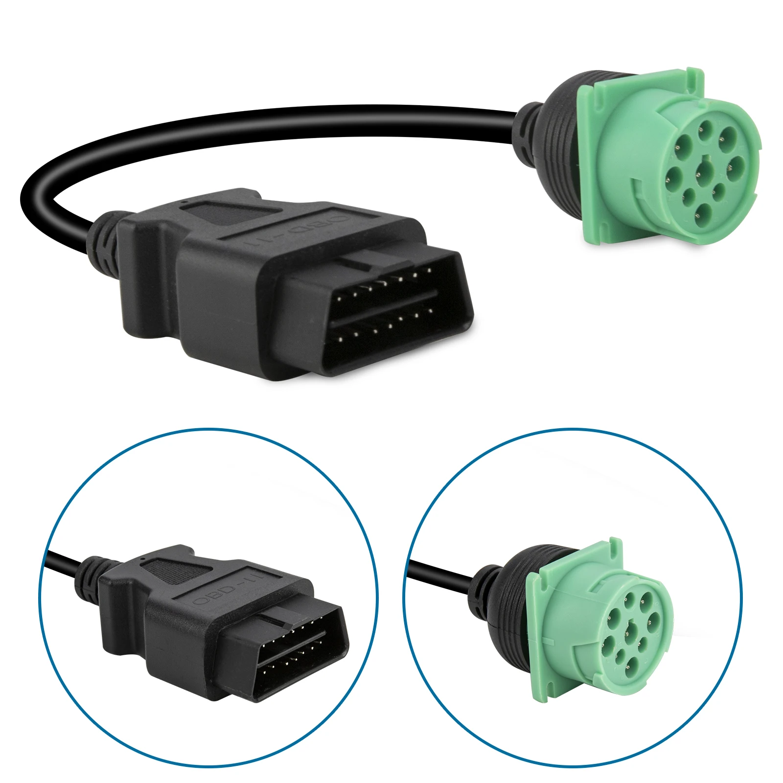 

9 Pin to 16 Pin OBD2 Truck Diagnostic Scanner Cable Male Adapter for Diesel