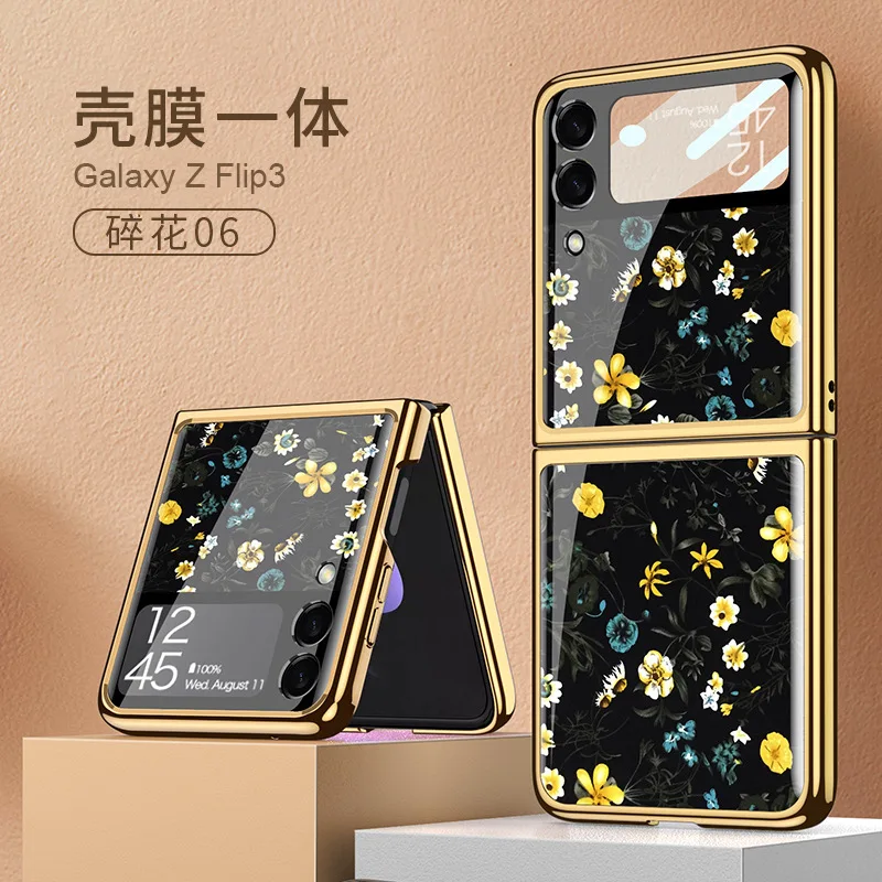 

Phone Case for Samsung zflip3 phone case zflip 5g glass all-inclusive folding protective cover flip plated shell Z flip 3 5G