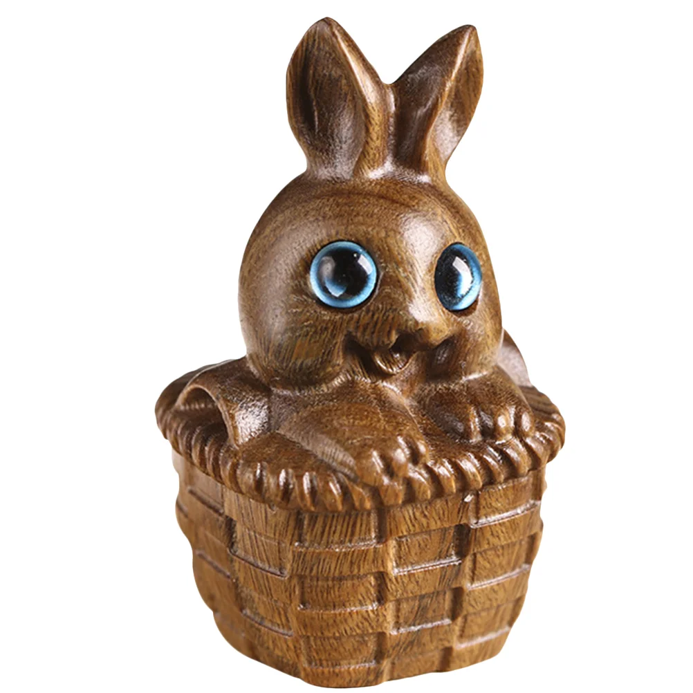 

Rabbit Bunny Statue Ornaments Figurine Animal Figurines Wood Zodiac Miniature Carving Year Decoration Woodennew Home Christmas
