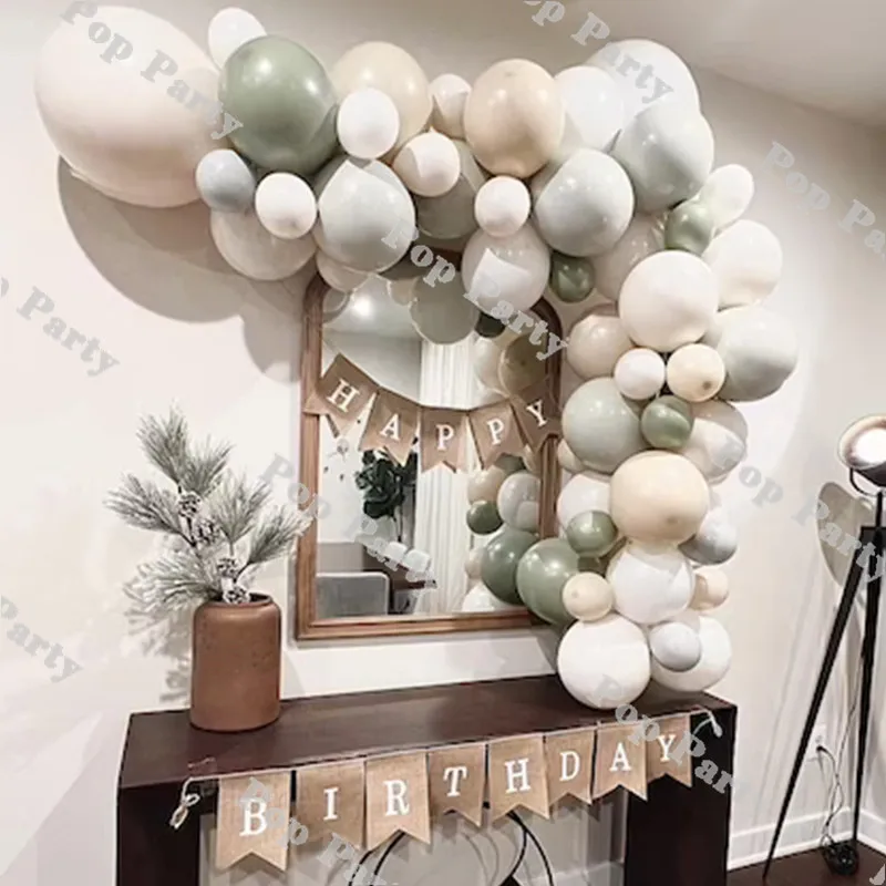 

57pcs Birthday Balloons Arch Kit Party Decoration Kids Sand White Dusty Green Ballon Garland Globos Baby Shower Decor Supplies
