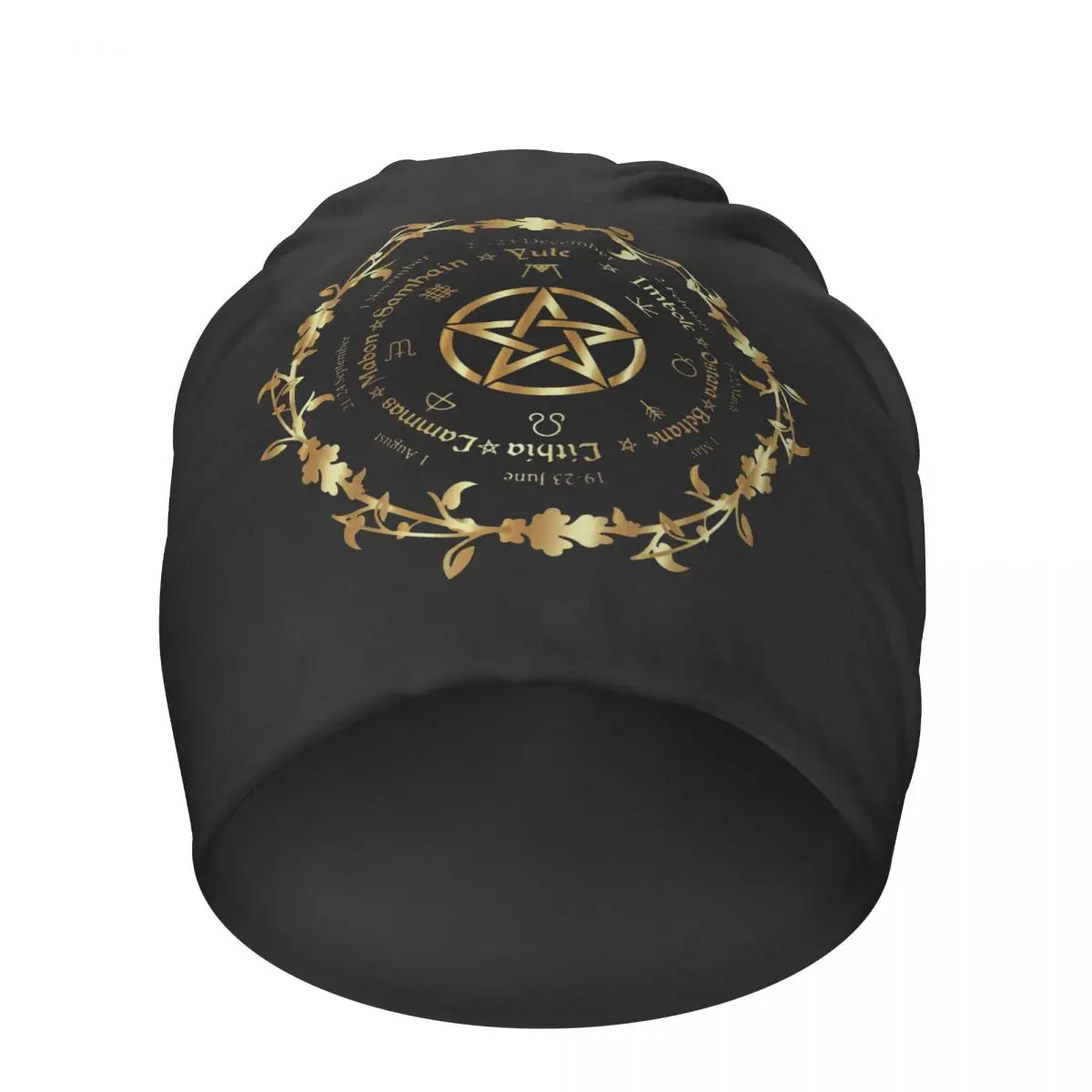 

Шапка-бини Wicca с календарем и пятиконечной звездой, шапка-пуловер с золотыми колесами года, шапка для взрослых, шапки-бини, теплые лыжные шап...