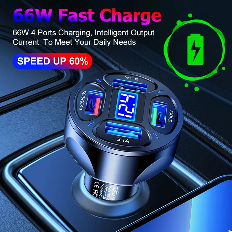 Автомобильное зарядное устройство Qc 3 0 66 Вт автомобильное Usb для быстрой зарядки