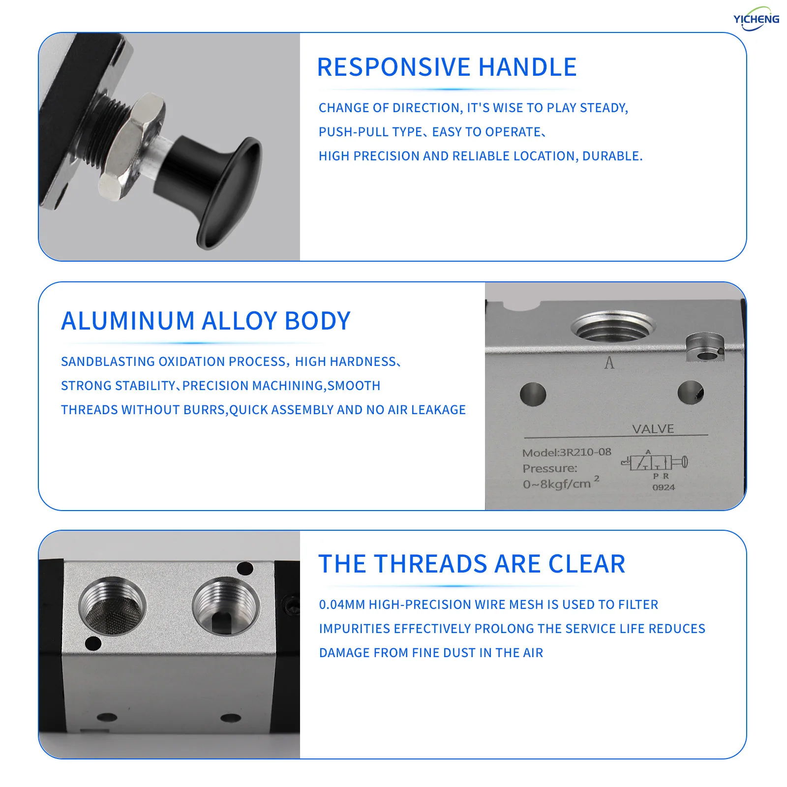 Пневматический электромагнитный клапан YICHENG PNEUMATIC 3-ходовой 2-позиционный