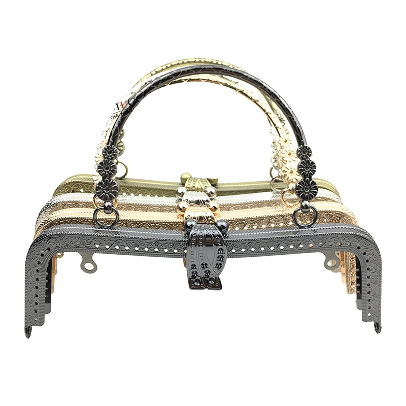 10pcs 20cm Metal Purse Frame Handle Clutch Bag Accessories DIY Kiss Clasp Lock Bronze Embossing M-shaped HandBag Hardware