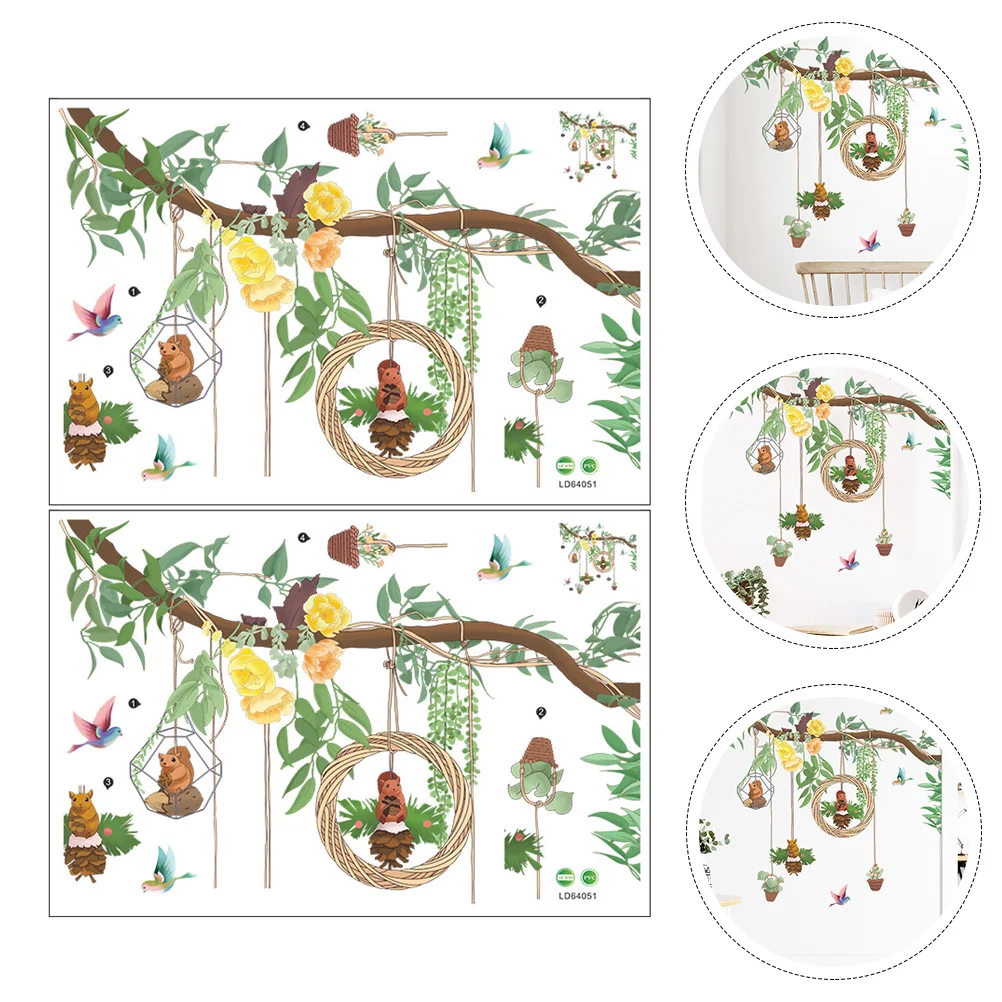 

2pcs Cartoon Bedroom Decorative Cartoon Wall Decor Decals For Nursery Wall Stickers Branch Wall Stickers Squirrel Wall Stickers