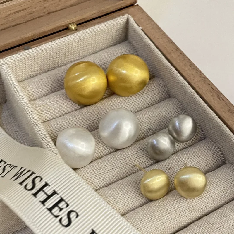 

925 Silver Color Vintage Shinning Gold Ball Earrings For Women Trendy Earring Jewelry Prevent Allergy Party Accessories Gift
