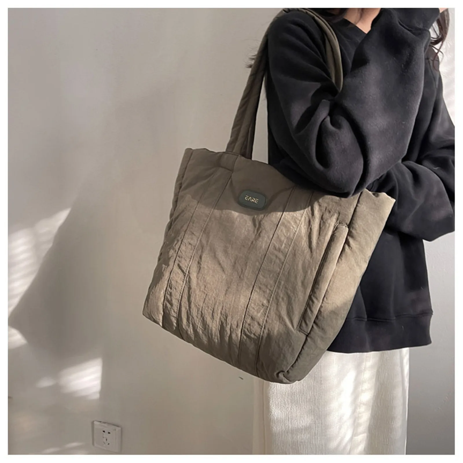 

New Large Capacity Tote Padded Handbag Autumn Quilted Puffer Women Shoulder Bag Casual Winter Down Cotton Top-handle Shopper Bag