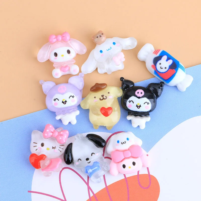 

5Pcs Kawaii Sanrio Anime Hello Kitty Cinnamoroll Cute Kuromi My Melody Resin Phone Case Patch Hairpin Accessories Toy for Girls