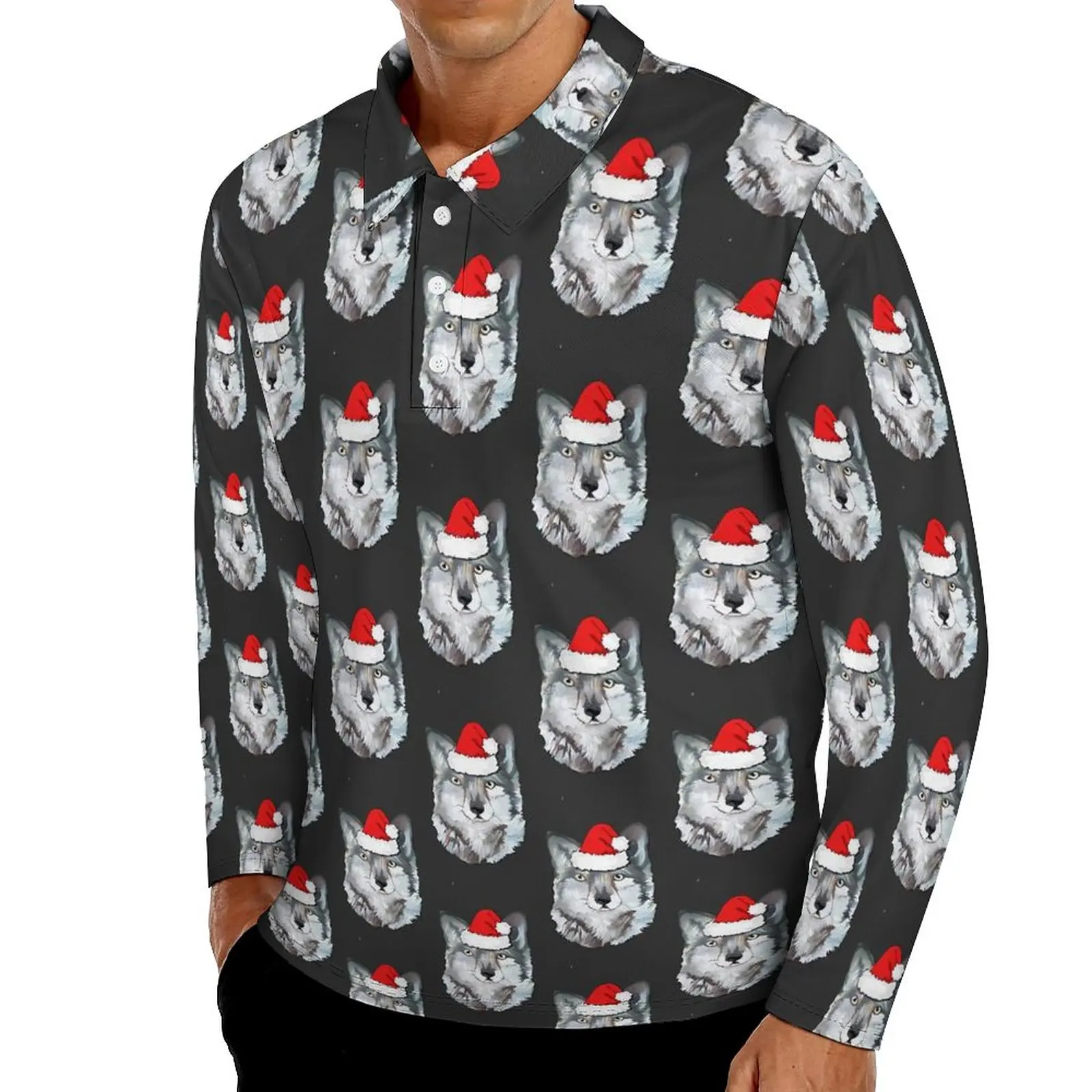 

Футболка-поло мужская с длинным рукавом и принтом животных, большого размера