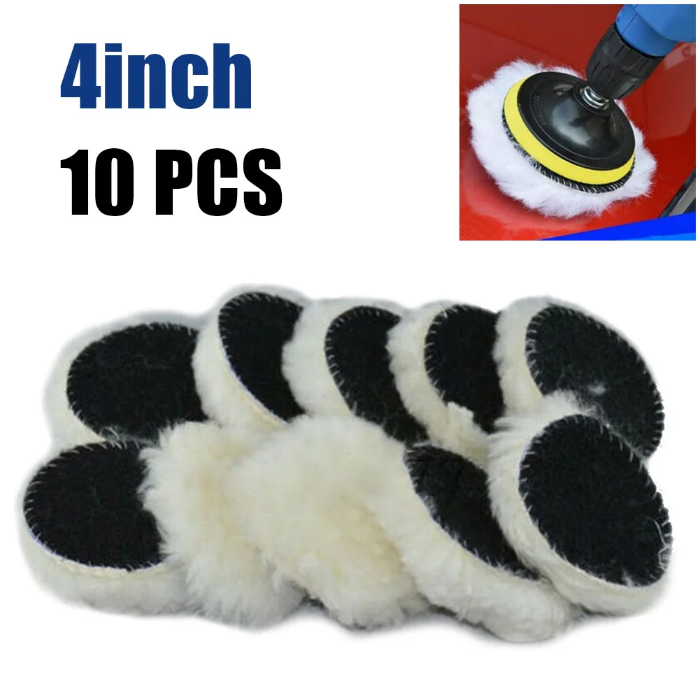 

10pcs 4Inch Woolen Polishing Pad Soft Buffer Pads Heavy Cut Pads With Hook & Loop Back Wool Cutting Pad For Car Furniture Glass