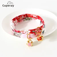 japanese kimono print cat collar with metal bell adjustable collar suitable for cat and puppies cat accessories pet puppy collar