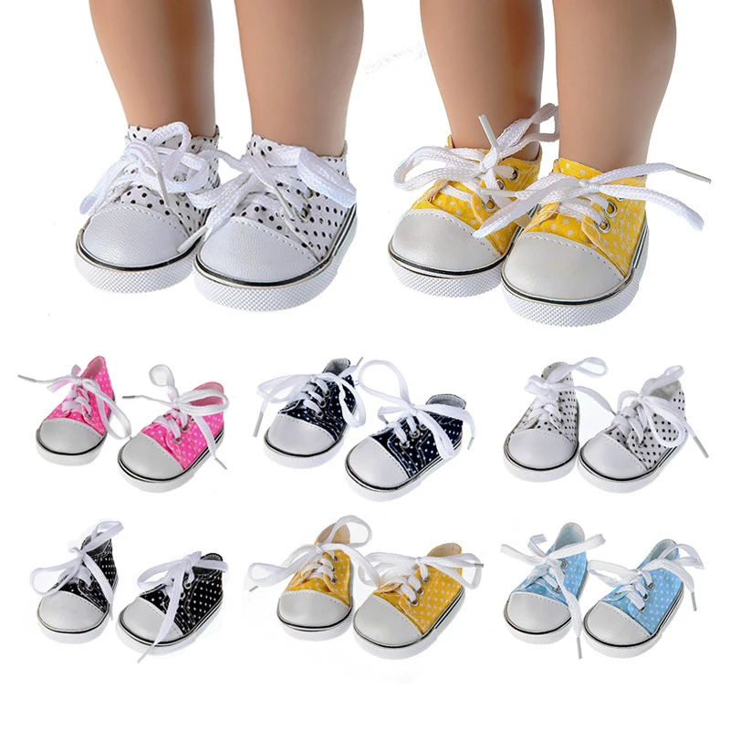 

Canvas Denim Sneakers New Born Baby Shoes Handmade Lace-up Sneakers Shoes For 18 Inches American 43 cm Baby Dolls GIfts