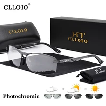 CLLOIO 2022 New Aluminum Photochromic Sunglasses Men Polarized Day Night Driving Glasses Anti-Glare Rimless Chameleon Glasses UV