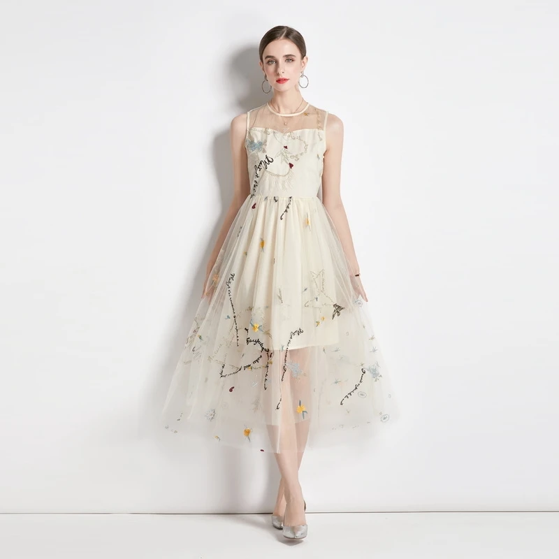 

Женское длинное Сетчатое платье, дизайнерское модельное винтажное облегающее элегантное праздничное платье макси с цветочной вышивкой, лето