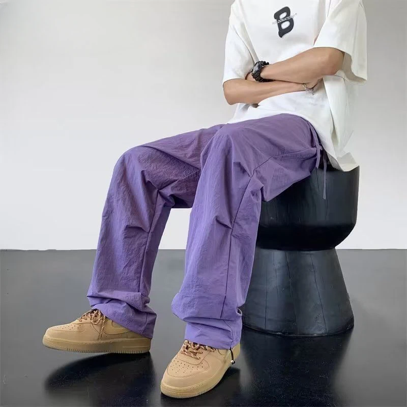 

Cargo Pants Men High Street Retro Casual Pocket Overalls High Waist Loose Straight Tube Draped Wide Leg Pants Sweatpants B100