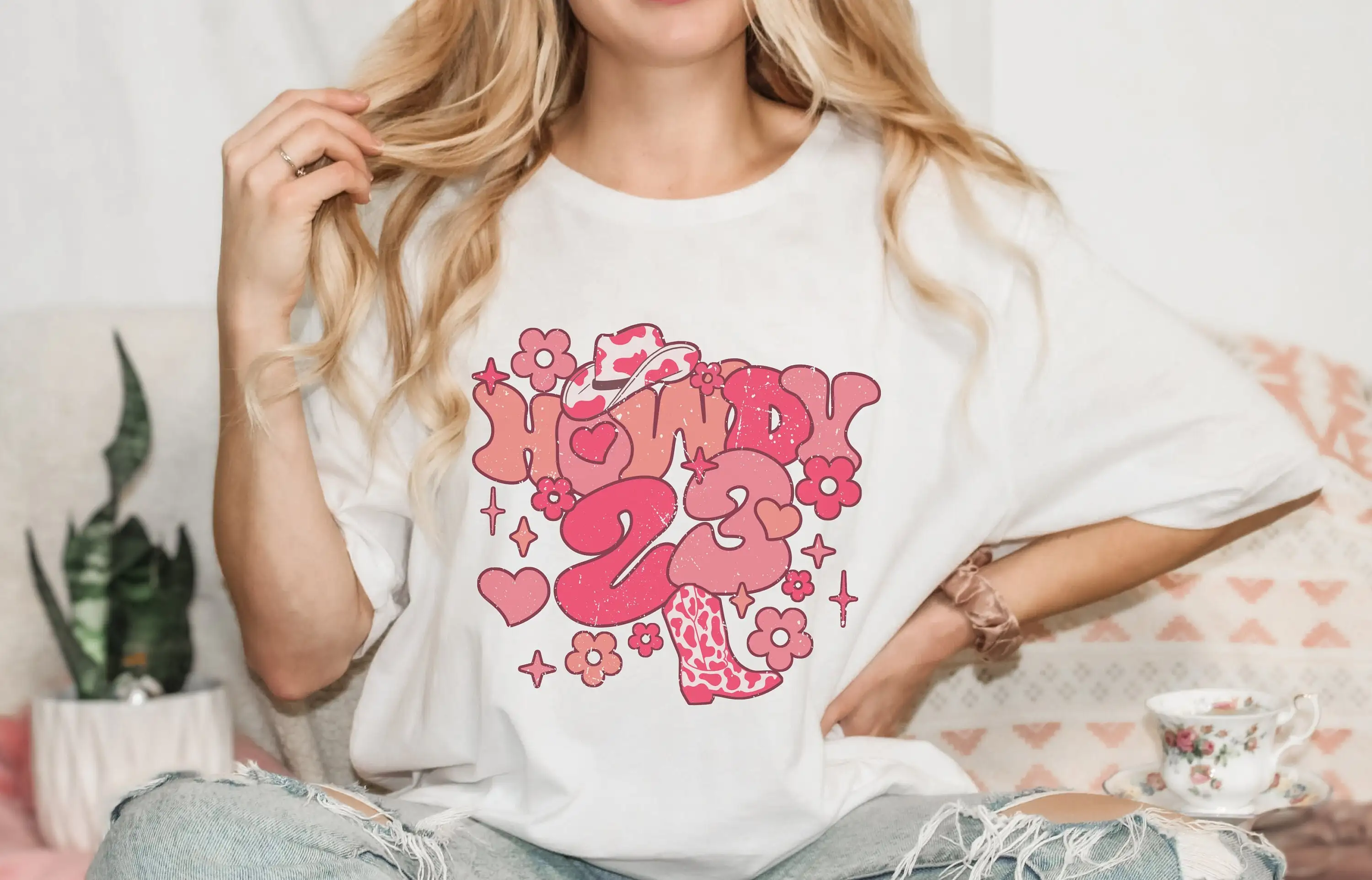 Футболка Groovy Western на день рождения 23 топ в стиле ретро Howdy Turning двадцать три сапог