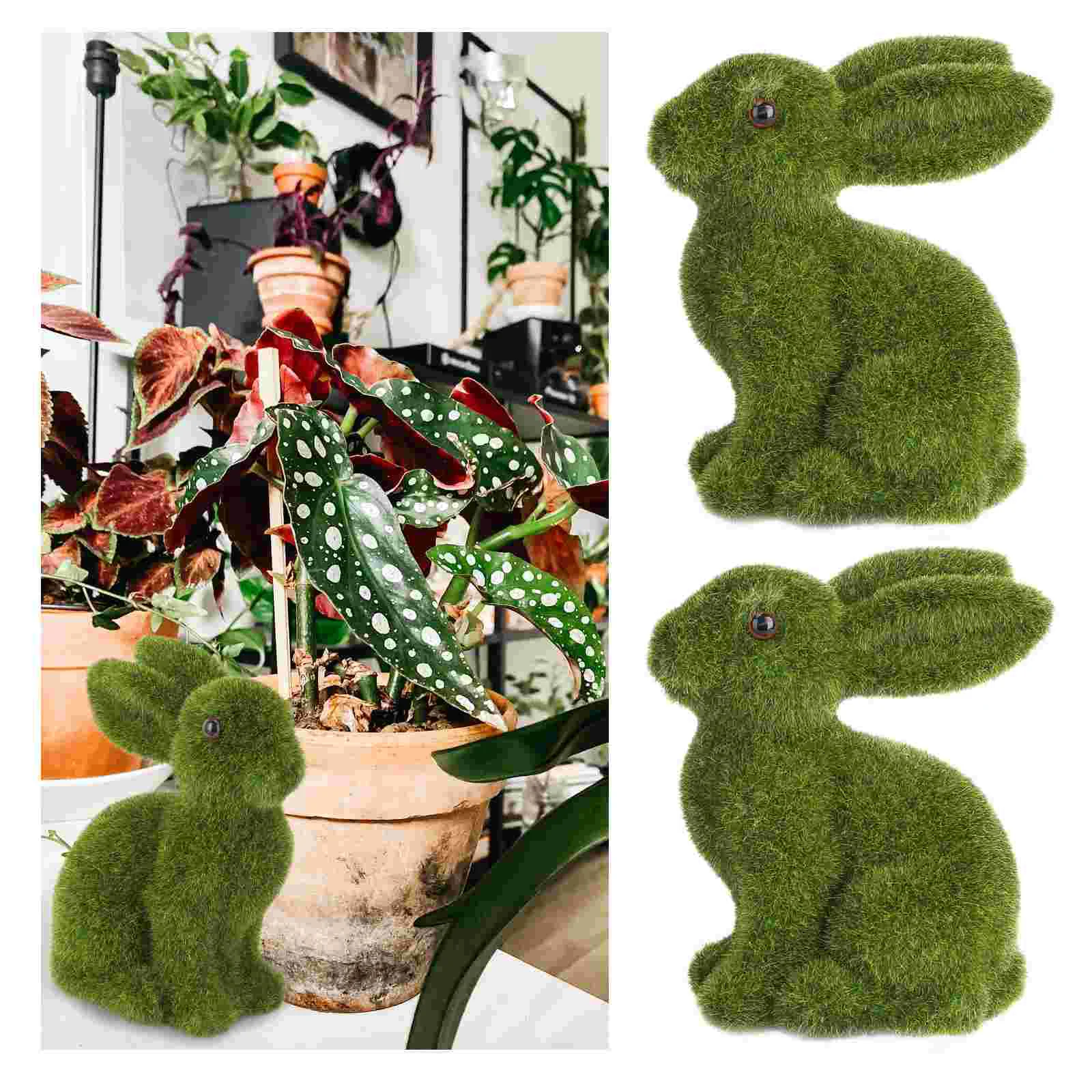 

Rabbit Bunny Easter Decor Flocked Green Flocking Figurine Animal Decoration Figurines Decorations Statue Model Simulation