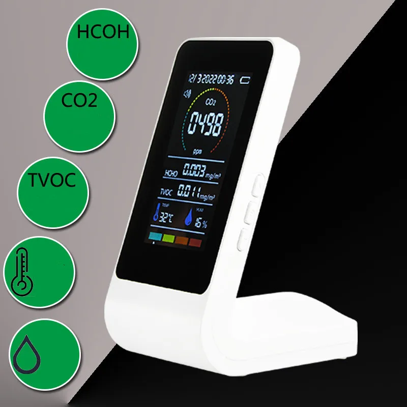 

5 In 1 CO2 Meter Digital Temperature Humidity Sensor Air Quality Monitor CO2 Detector TVOC HCHO Meter carbon monoxide detector
