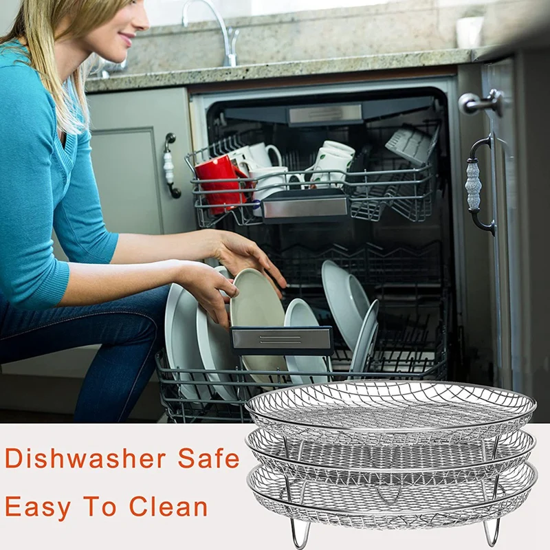 Three Stackable Dehydrator Racks Air Fryer Steam Grill Accessories Fit All 4.2QT - 5.8QT