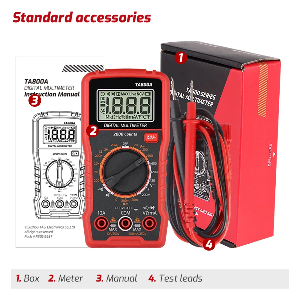 

Миниатюрный цифровой мультиметр AC/DC TA800A, 600 В, портативный ручной измеритель Вольт/Ом, тестер, 2000 отсчетов, автоматический цифровой мультиме...