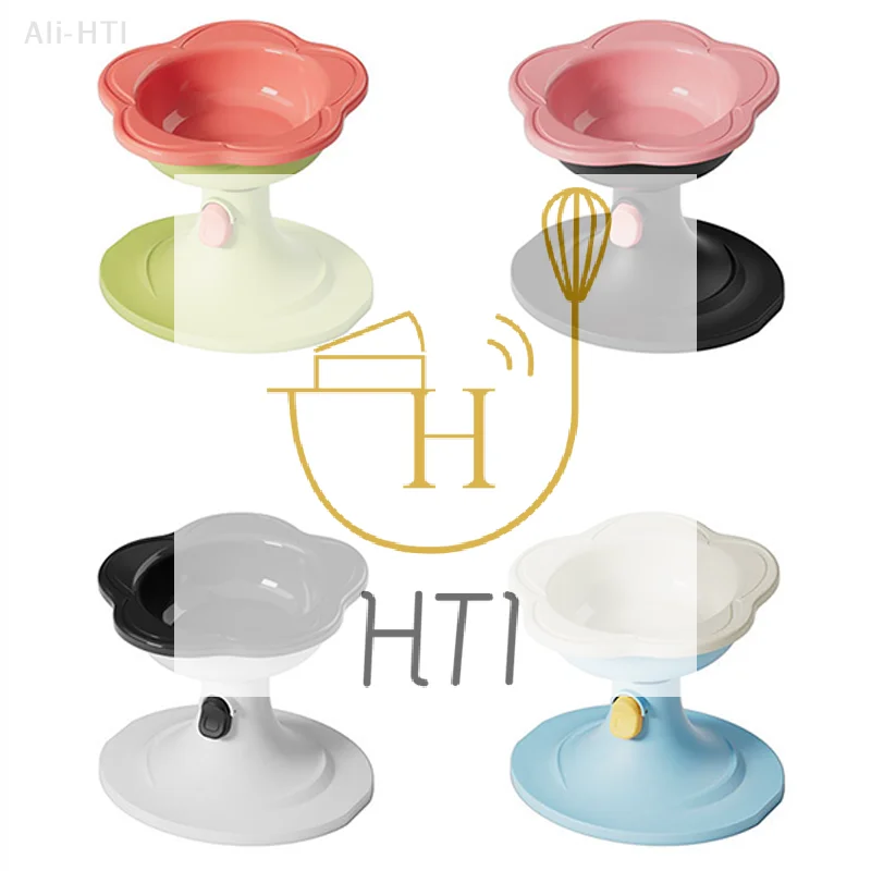 Фото Подъемная керамическая миска для кошек для защиты шеи, милый цветочный дизайн, миска для корма для домашних животных, тарелка для воды, блюдо для закусок с подставкой №1