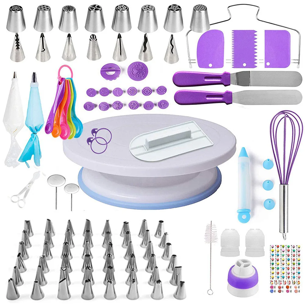 

137PCS Cake Turntable Cake Decorating Tools Kit Rotary Table Baking Tool Piping Nozzle Piping Bag Set Baking Supplies Sets