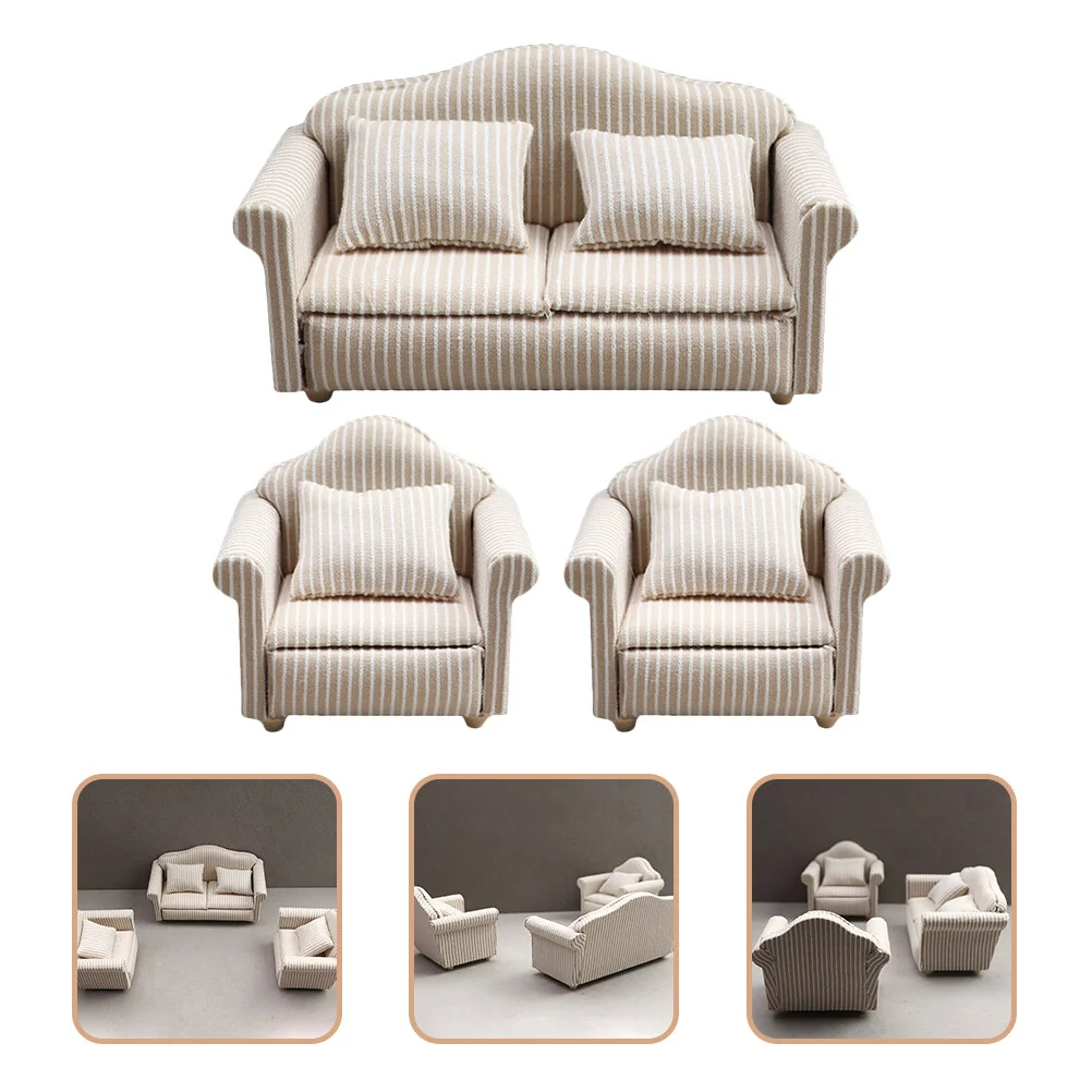 

3 Pcs White Throw Pillows Couch Sofa Ornament Miniture Decoration Toy Living Room Wood