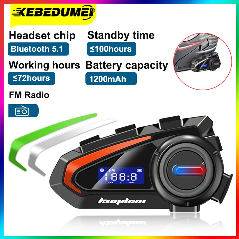 Kebidumei Motorcycle Helmet Headset Bluetooth 5.1 Waterproof FM Radio Wireless Headphones Voice Control Roise Reduction Earphone