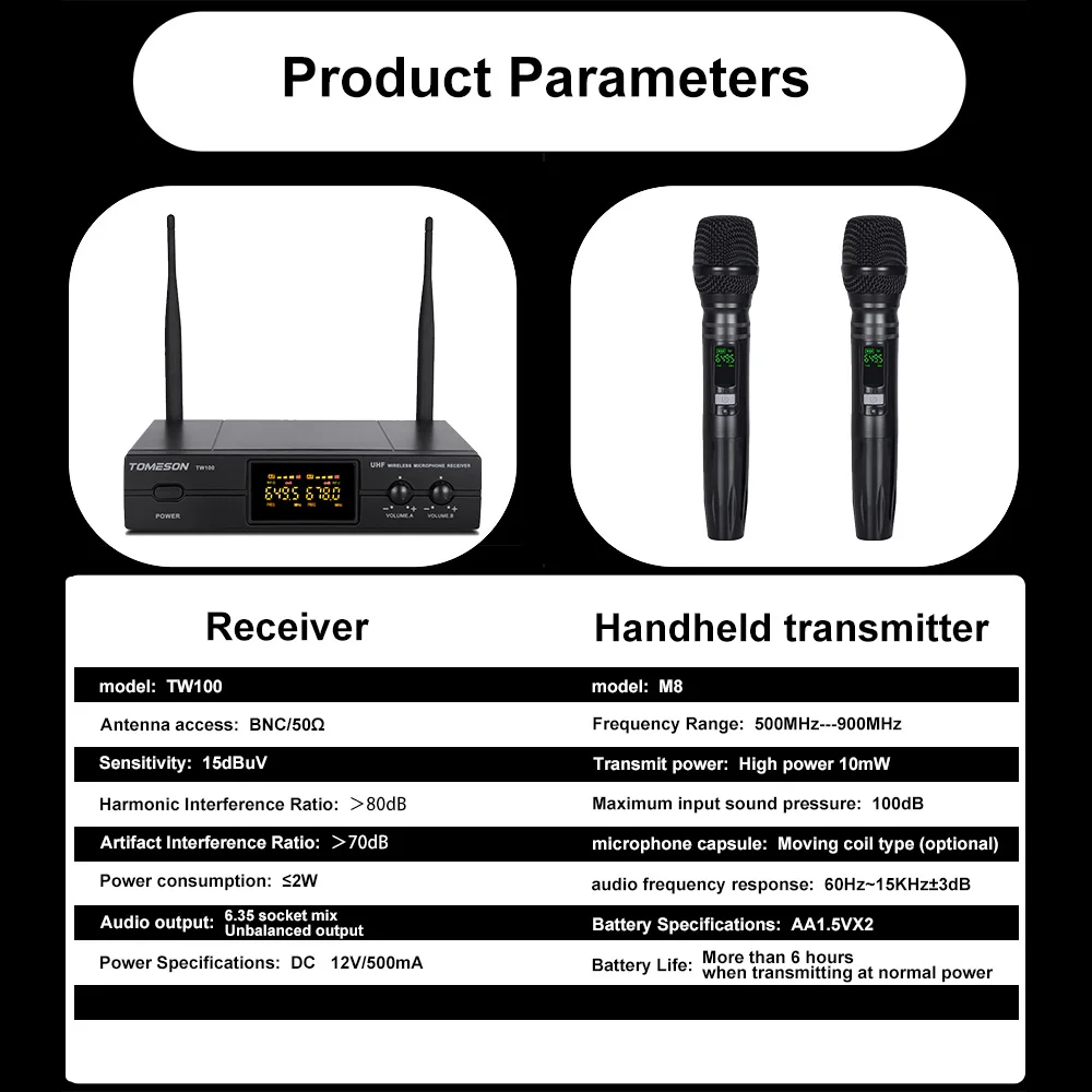 Wireless Microphone Mic for Party Karaoke Church Show Wedding Meeting Handheld Dual Channels Uhf Fixed Frequency Dynamic Mic enlarge