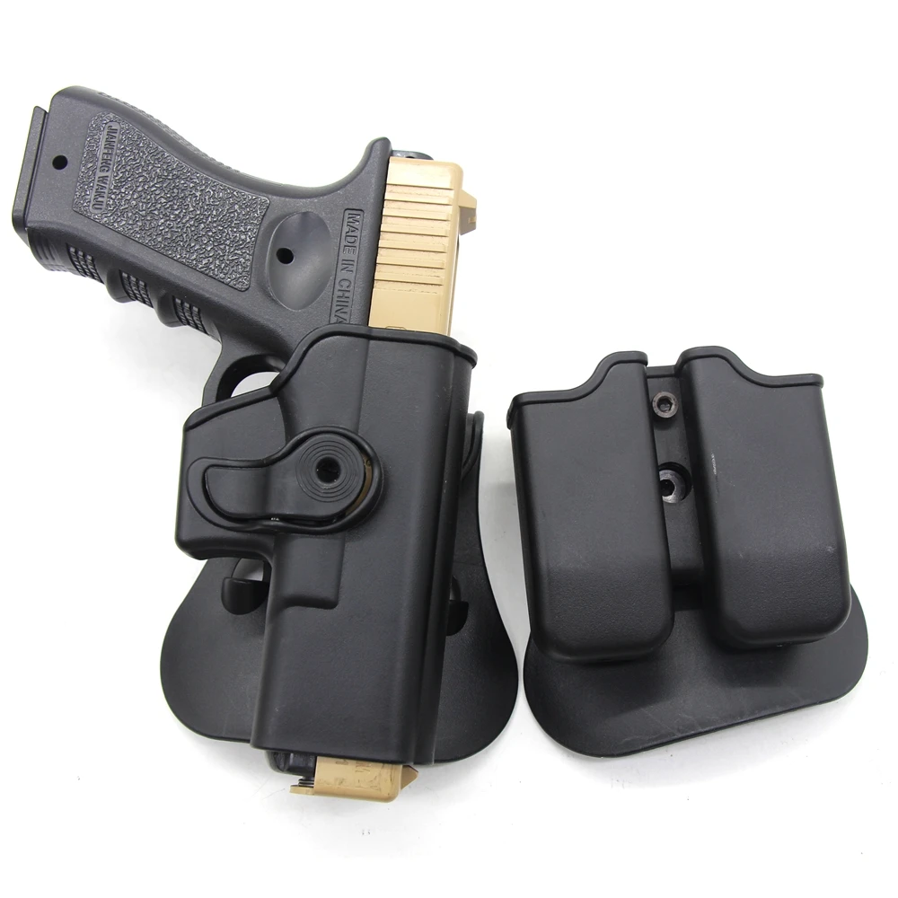 

Hunting Tactical Gun Holster for Glock 17 19 Polymer Pistol Right Handed Airsoft Belt Holster Double Magazine Pouch Mag Holsters