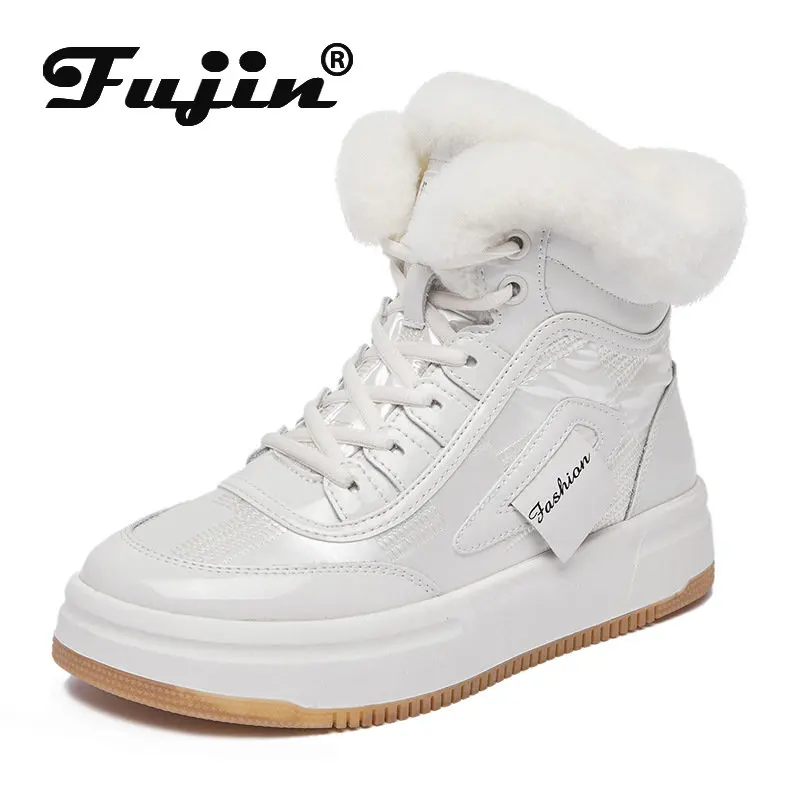 

Fujin 4cm New Platform Wedge Sneakers Women Ankle Booties Genuine Leather Breathable Chunky Autumn Winter Plush Warm Fur Shoes