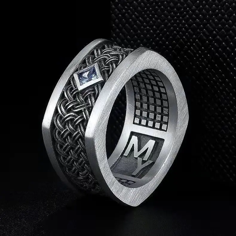 

Vintage Carved Pattern Square Stainless Steel Rings For Mens Punk Anels Trend Personality Domineering Jewelry Boyfriend Gift
