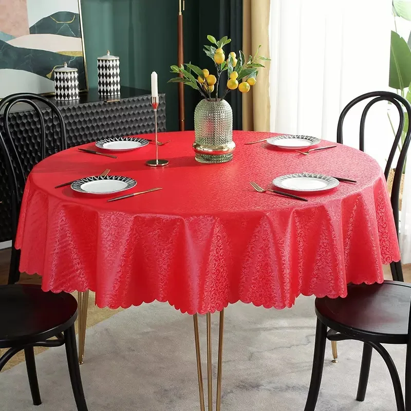 

PVC waterproof and oil tablecloth disposable simple pure color big round table_Joa35