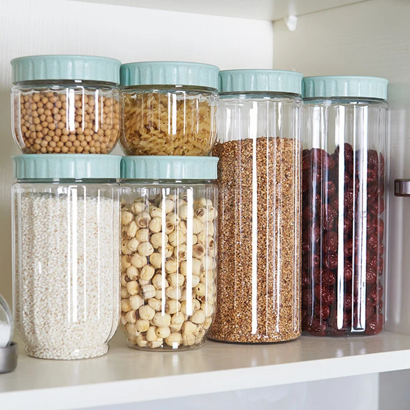 

Kitchen Transparent Food Storage Container With Lids Durable Seal Pot Cereal Grain Bean Rice Sealed Plastic Milk Powder Jar