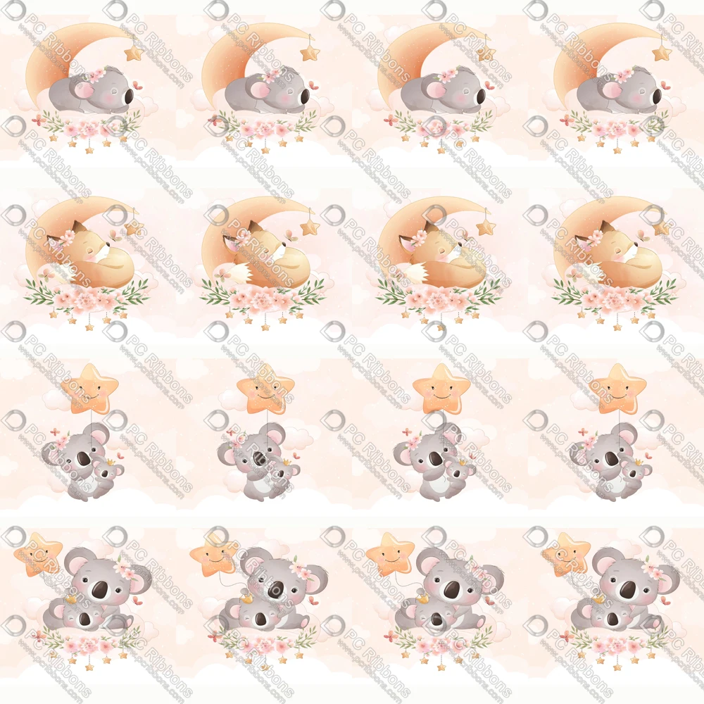 

16-75MM Cartoon Koala Printed Grosgrain&Sati& Foe&Lanyard DIY Handmade Materials Christmas Wedding Wrap Tape 50yards