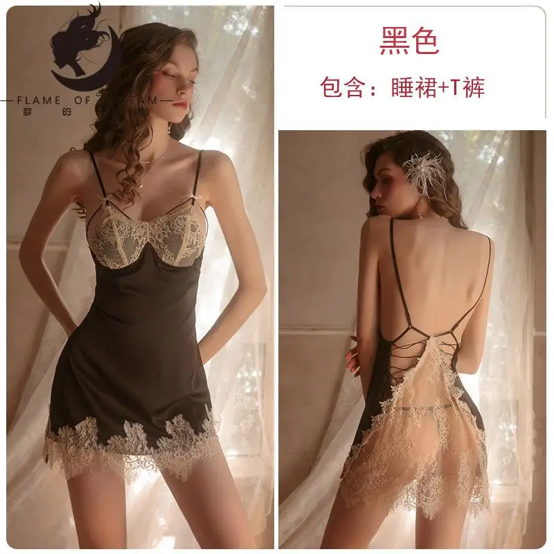 Flame of dream Sexy Lace Sweet Nightwear With Breast Pad Satin Suspender Nightdress Home Clothes 22995