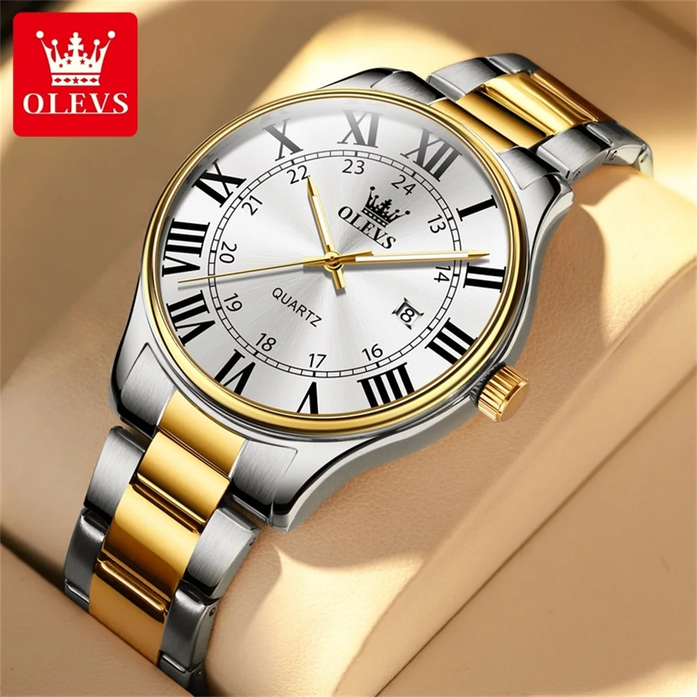 

OLEVS Fashion Roman Scale Quartz Men Watch Luxury Sports Men Watch Luminous Stainless Steel Strap 30M Waterproof Clock Reloj