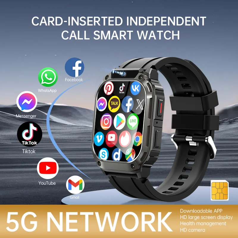 Фото Смарт-часы 4G SIM GPS для мужчин, 2G+16G, Android, камера 200 Мп, Wi-Fi, беспроводные звонки, воспроизведение музыки, водонепроницаемость IP67, квадратный корпус №3